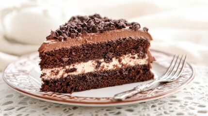 Delicious Chocolate Cake Slice on Elegant Plate