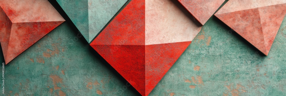 Fototapete vibrant triangular shapes in shades of red and teal intersect on a textured surface, offering a bold