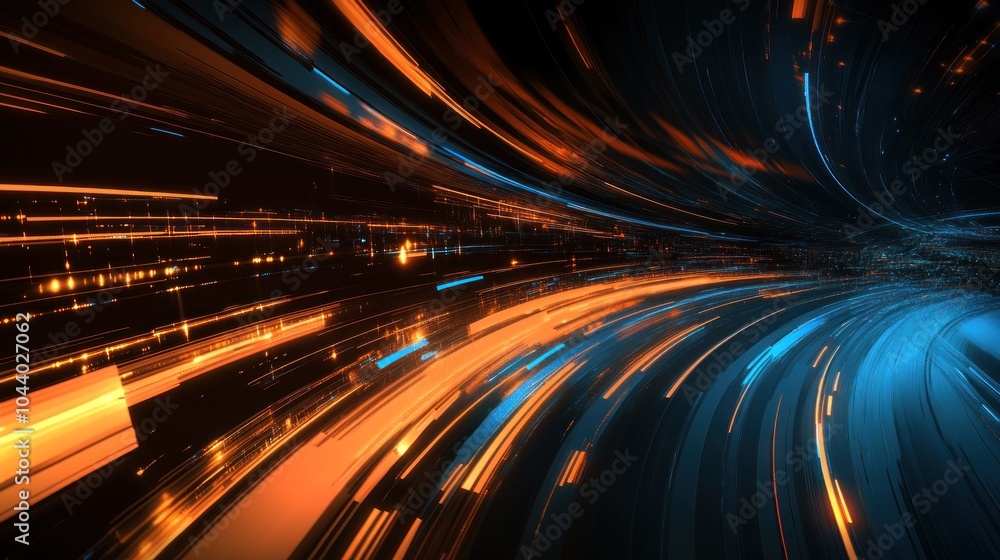 Poster a dynamic, abstract representation of light trails in vibrant colors.