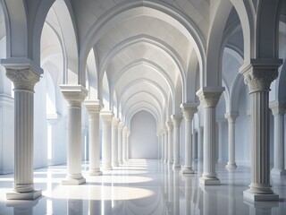 Fototapeta premium Modern White 3D Architectural Background with Arches and Columns for Creative Visuals