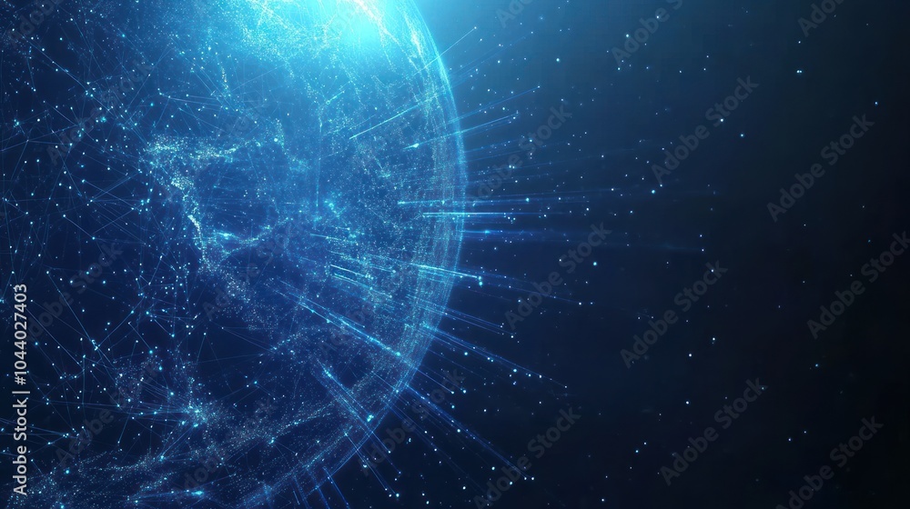 Aufkleber a digital representation of a planet with glowing lines and particles, suggesting connectivity.