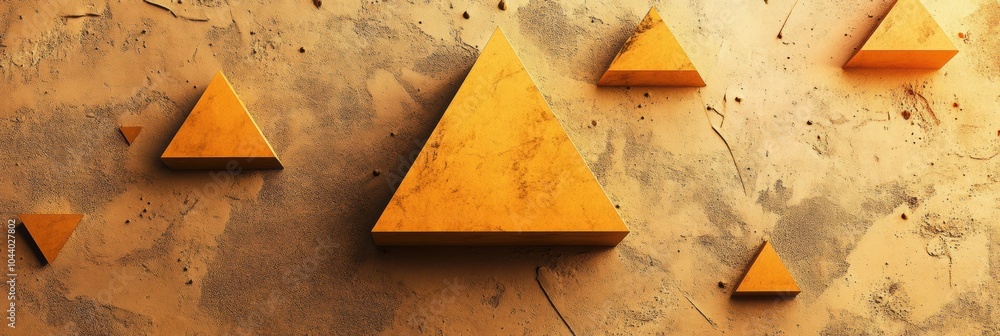 Poster golden triangular shapes emerge from a textured earthy backdrop, creating an intricate balance of ge
