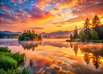 Morning Glow: Panoramic Sunrise Over Serene Landscapes for Joyful Beginnings