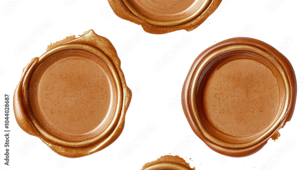 Poster set of elegant gold wax seals isolated on a transparent background generative ai