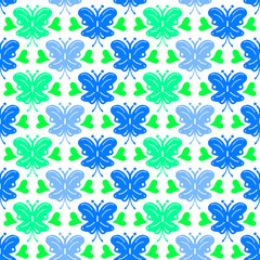 Butterfly and hearts seamless repeat pattern