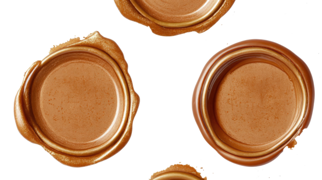 Set of Elegant Gold Wax Seals Isolated on a Transparent Background Generative AI