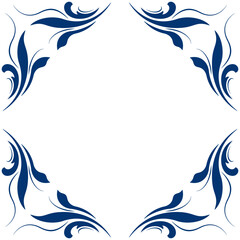 Blue leaves square frame without text. Ethnic paisley square ornament. Vintage floral design element. Vector seamless pattern. Fantasy geometric shapes for decor clothes, home, etc.