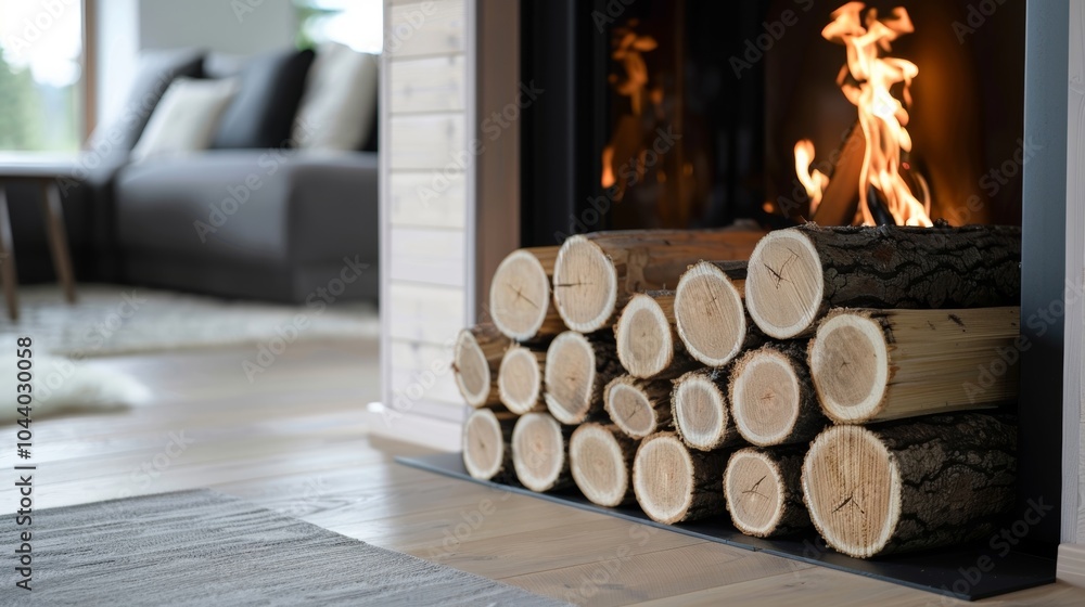 Poster a stack of neatly stacked logs sits next to the fireplace adding to the ambiance and providing a fun
