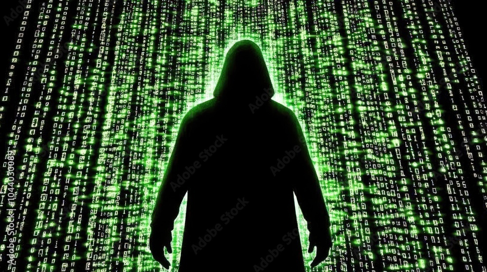 Poster mysterious figure in digital matrix environment