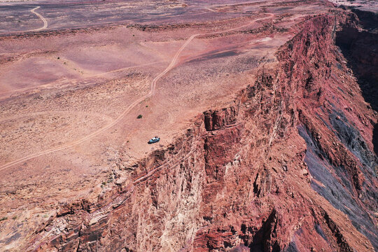 Aerial shot of car on Shigry, Saudi Arabia