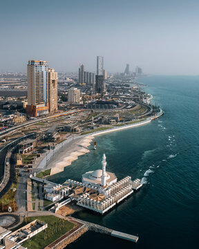 Aerial view of Jeddah city and Al Rahmah Mosque