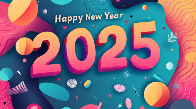 text "Happy New Year 2025". Minimalistic trendy backgrounds. creative geometric numbers 2025. Abstract typography for advertising. Happy new year banner, poster for retail store, online website.