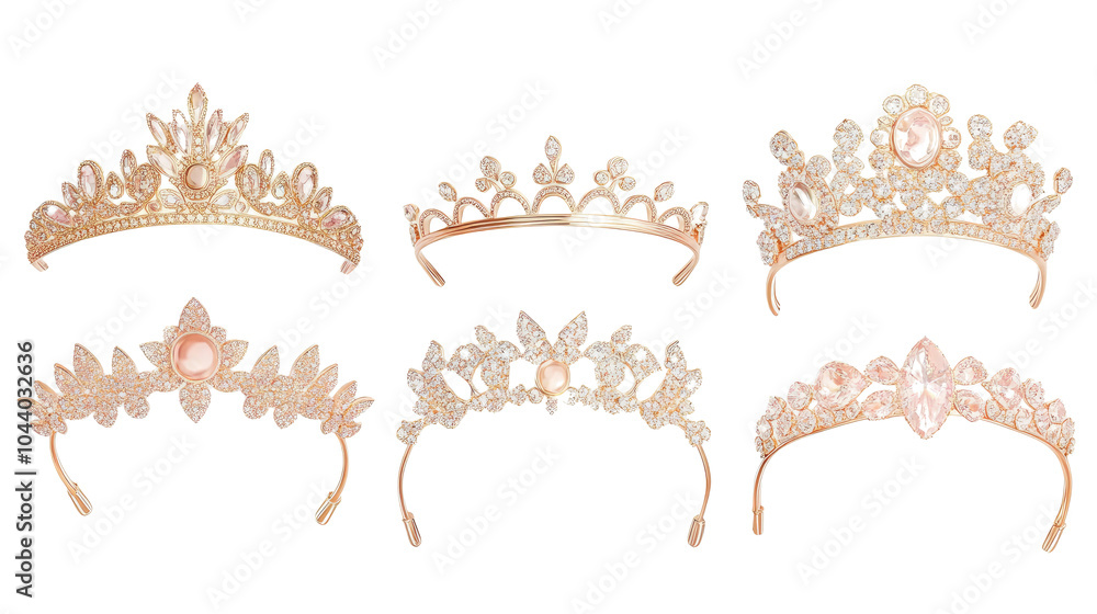 Poster golden tiaras collection on transparent background generative ai
