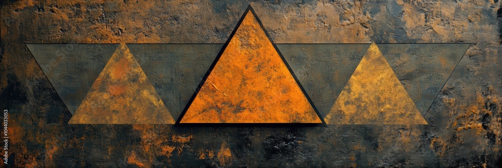 Poster Triangular shapes in varying sizes are placed asymmetrically on a textured surface, highlighting rich earthy colors and an artistic design. Generative AI