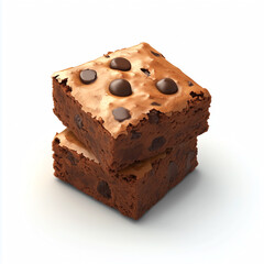  A chocolate brownie cake isolated on a white background.