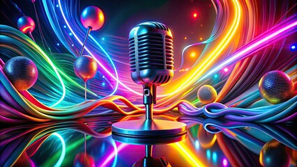 Neon Microphone in Abstract Fashion Photography - Vibrant Colors and Dynamic Textures