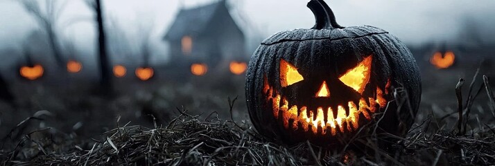 Fototapeta premium All Hallow's Day concept with scary pumpkin character