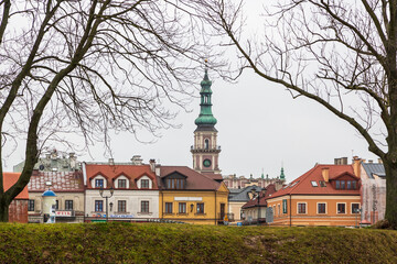 Naklejka premium Beautiful view over Zamosc is an example of a Renaissance town in Central Europe designed with Italian theories of ideal town, UNESCO. Zamosc, Poland