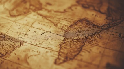 Close-up view of a vintage world map with North America and Greenland in focus.