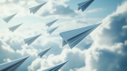Group of paper plane in one direction and with one individual pointing in the different way. Business concept for new ideas creativity and innovative solution.
