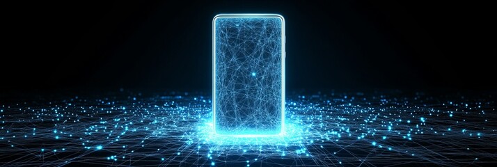 Smartphone with Glowing Lines Over Futuristic Abstract Sci Fi Background, 3D Rendering