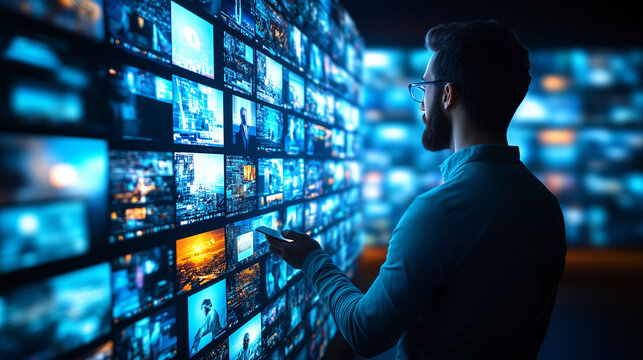 Medienk&auml;ufer bei der Arbeit, Berater durchsuchen Mediatheken nach gewinnbringender Werbung, Onlinewerbung, Over-the-top media services, Fernsehwerbung, Werbeclips 