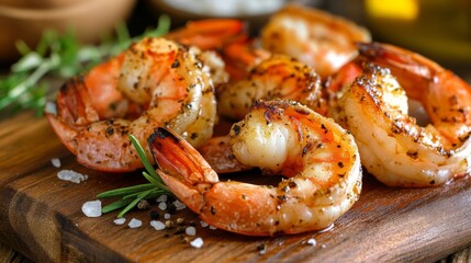Grilled Shrimp on Wooden Cutting Board Presentation
