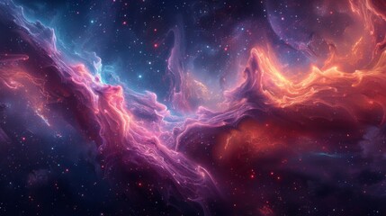 Fototapeta premium A cosmic symphony of sound and color reverberates through space with vibrant hues of indigo and fuchsia intersecting with bold patterns of pulsating sound waves conveying