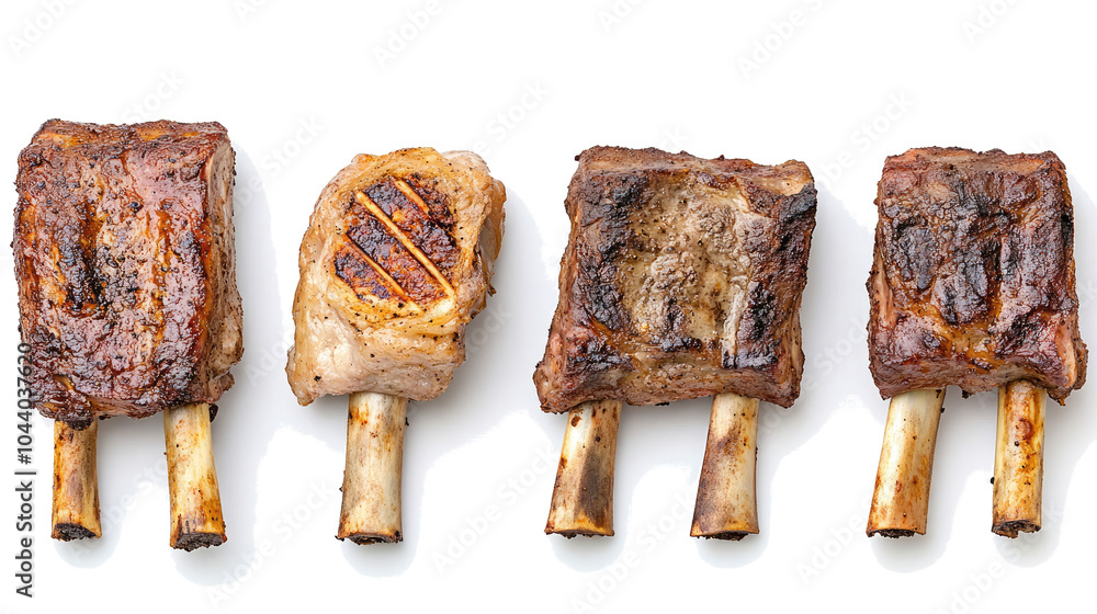 Poster grilled pork beef ribs arranged on a transparent background generative ai