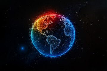 Obraz premium Graphic design of globe against a backdrop of space intertwined with trade lines connecting continents, world trade poster concept