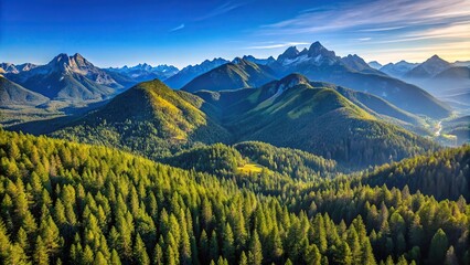 Fototapeta premium scenic mountain landscape with trees and blue sky