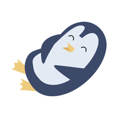 Cute laughing penguin for children's print, baby room decoration or book. Vector character in flat hand drawn style