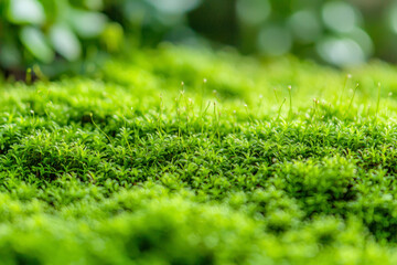 Naklejka premium Close up of green moss in nature background.