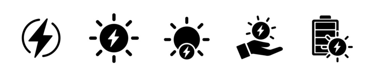 Solar energy icons. Solar power icon set.
