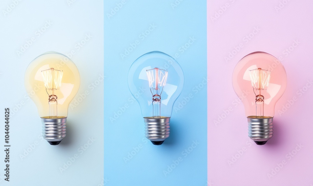 Poster idea and creativity concepts with lighting lamp on pastel color background. business solution