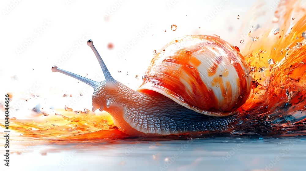 Poster a snail with a bright orange shell moves fast through water, creating a large splash.