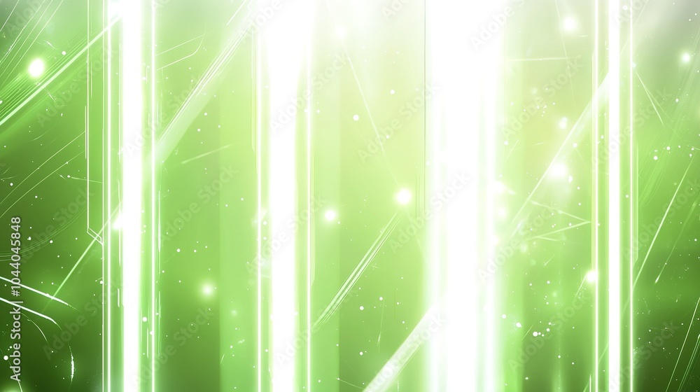 Poster bright green light beams and abstract patterns illuminate a dark background in an artistic display o