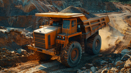 Transportation of coal in a huge dump truck. The concept of developing a deposit of something. Large scale mining operations. Illustration for varied design.
