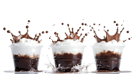 Hot Chocolate Crown Splashes Captured in a Dynamic Collection of Cups Generative AI