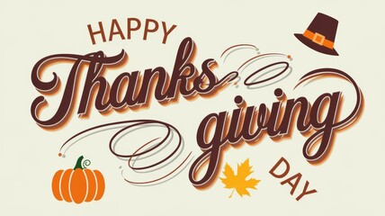Fototapeta premium Festive Thanksgiving design with pumpkin and leaves.