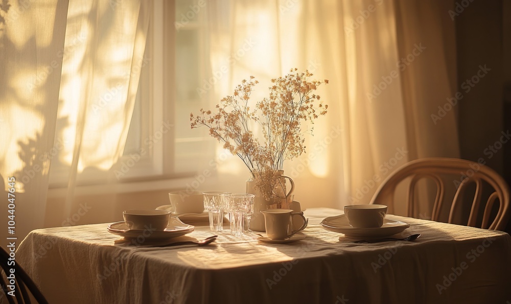 Poster elegant dining table setting in soft light