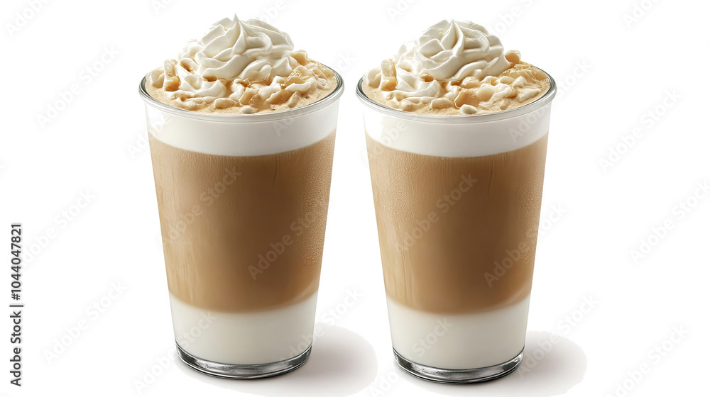 Poster refreshing iced coffees with creamy milk and whipped topping generative ai