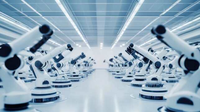 Robotics lab with swarm robotics experiments, High-tech style, photo of