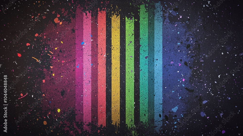 Poster colorful abstract background with vertical stripes and splashes of paint on a textured surface