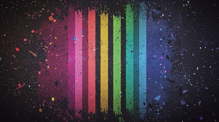 Colorful abstract background with vertical stripes and splashes of paint on a textured surface