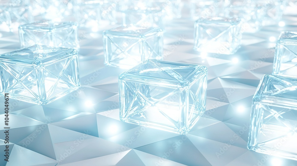 Aufkleber illuminated crystal cubes reflecting light on a shimmering surface in a modern artistic display