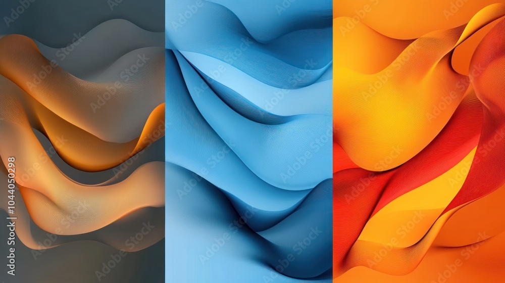 Poster abstract waves in three color gradients showcasing fluid shapes and textures.