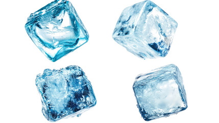 Obraz premium Collection of Clear Ice Cubes Isolated on a Transparent Background Generative AI