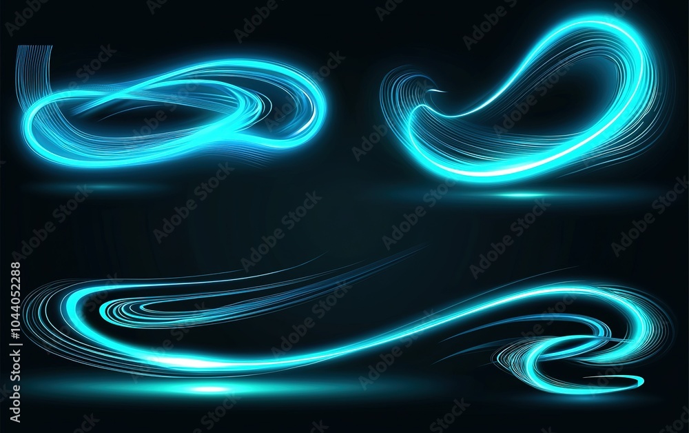 Poster dynamic blue light trails create a mesmerizing abstract effect against a dark background showcasing 