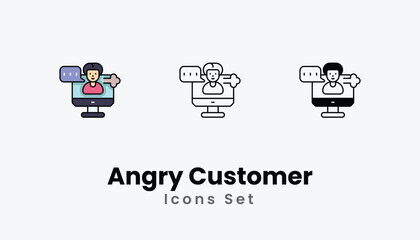 Angry Customer Icons thin line and glyph vector icon stock illustration